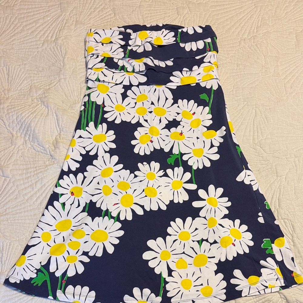 Lilly Pulitzer Strapless Dress in Navy with White and Yellow Floral